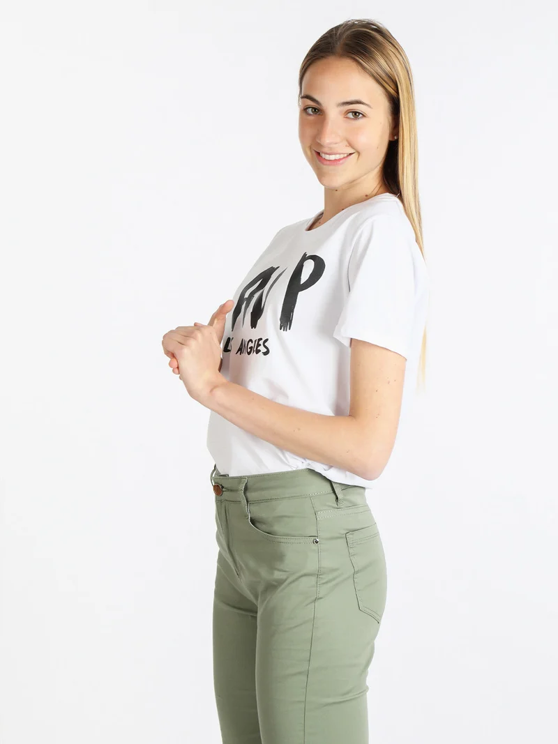 T-shirt manica corta donna con scritta - bianco