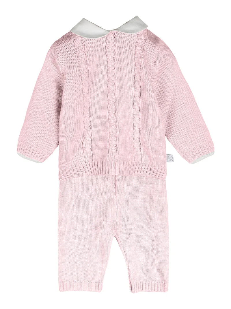 Completo 2 pezzi da neonati in maglia con colletto - rosa