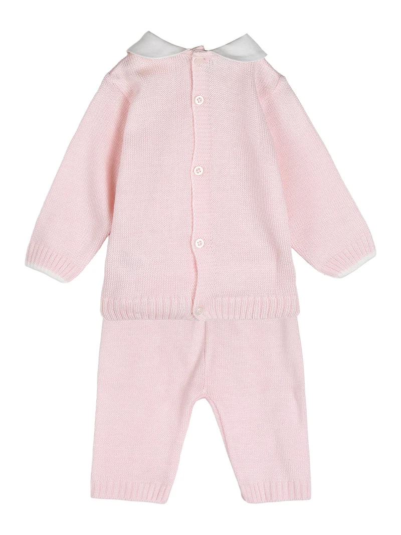 Completo 2 pezzi da neonati in maglia con colletto - rosa