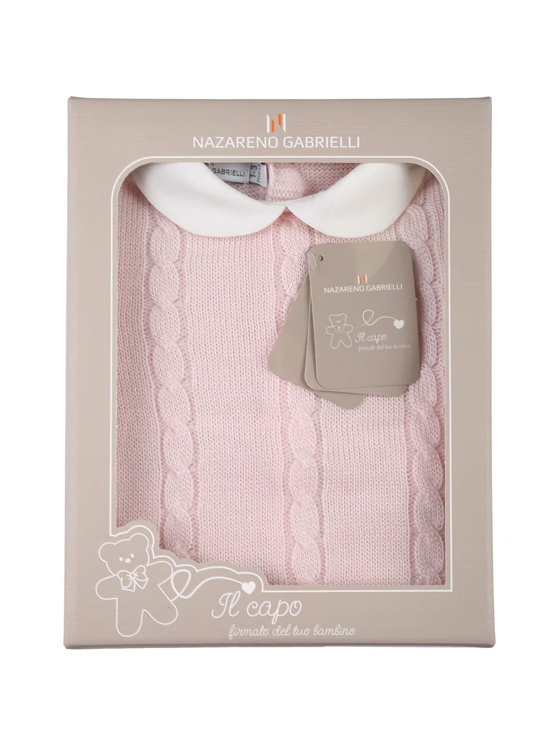 Completo 2 pezzi da neonati in maglia con colletto - rosa
