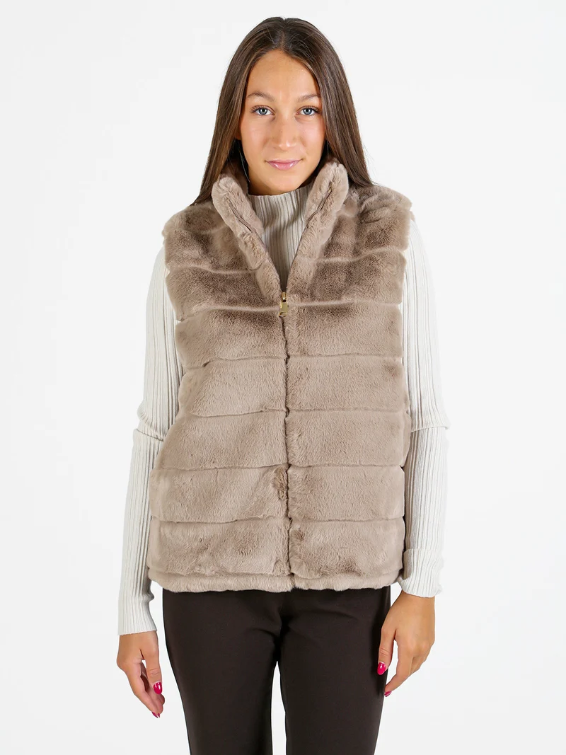 Gilet donna in ecopelliccia - khaki