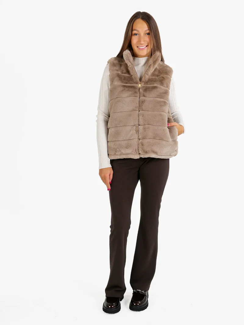 Gilet donna in ecopelliccia - khaki