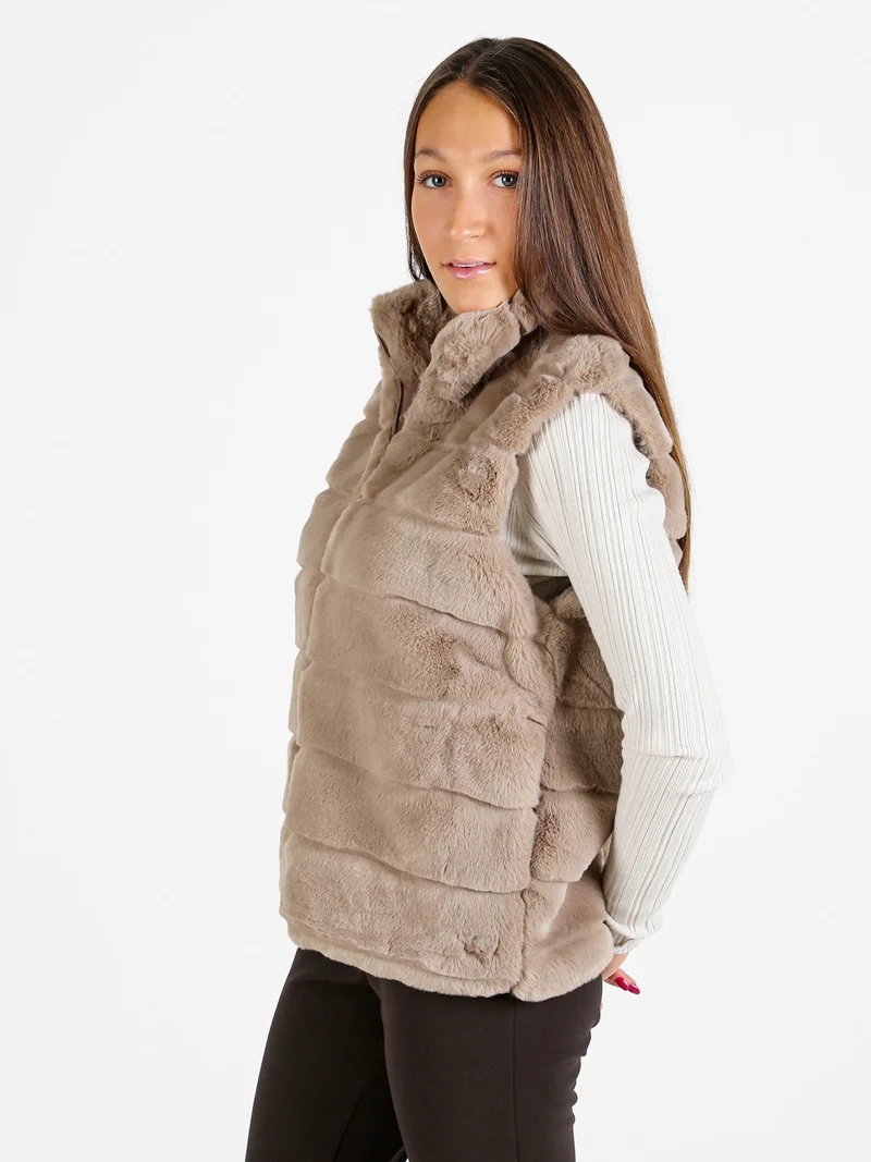 Gilet donna in ecopelliccia - khaki