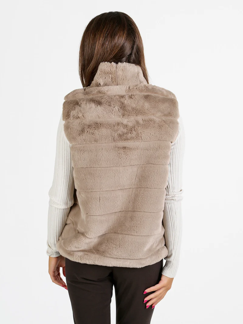 Gilet donna in ecopelliccia - khaki