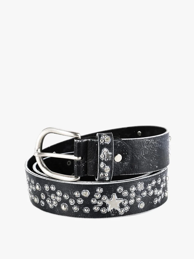 Cintura nera con borchie e stelle - nero