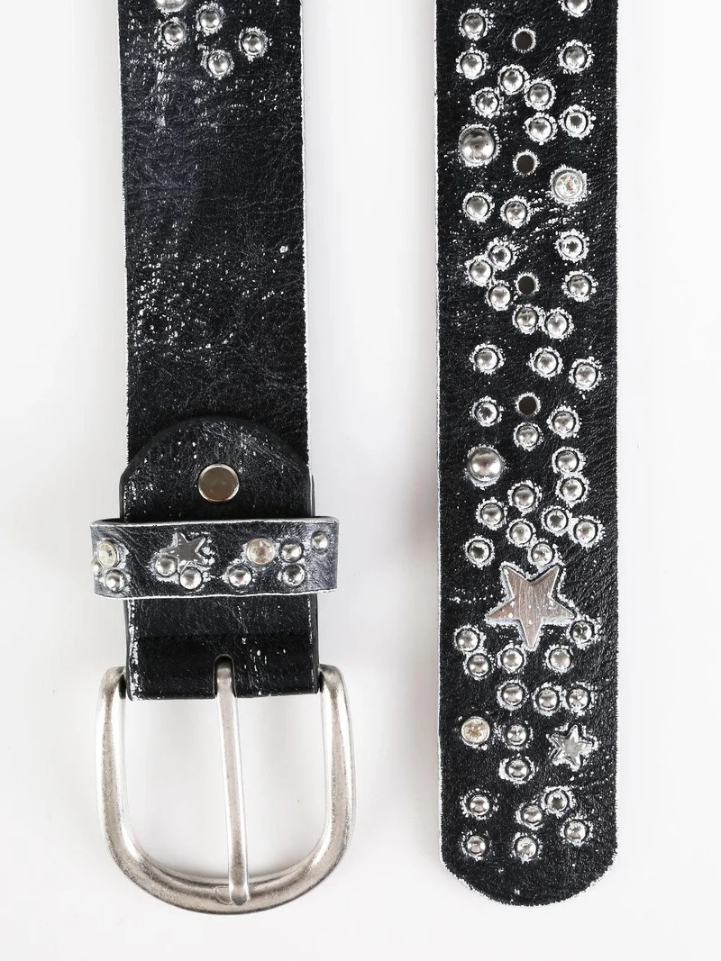 Cintura nera con borchie e stelle - nero