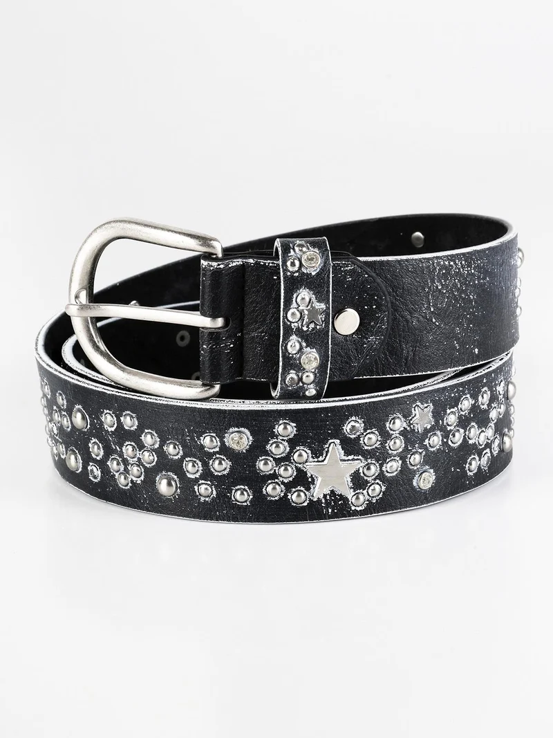 Cintura nera con borchie e stelle - nero