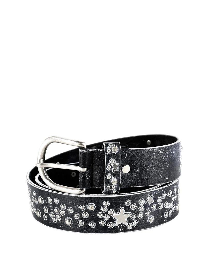 Cintura nera con borchie e stelle - nero