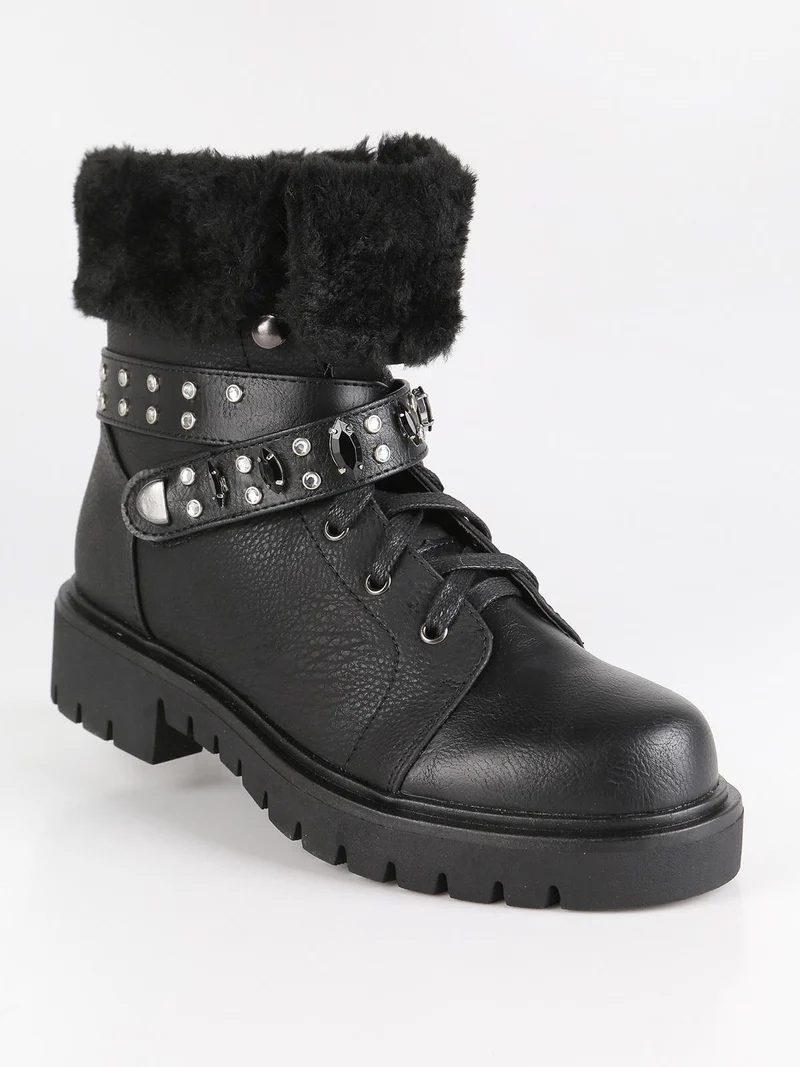 Stivaletti stringati con strass - nero