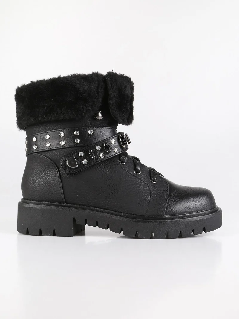 Stivaletti stringati con strass - nero