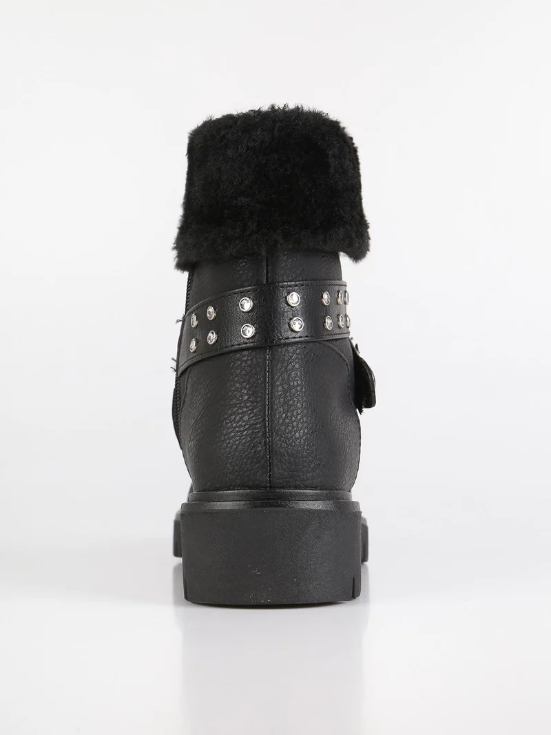 Stivaletti stringati con strass - nero