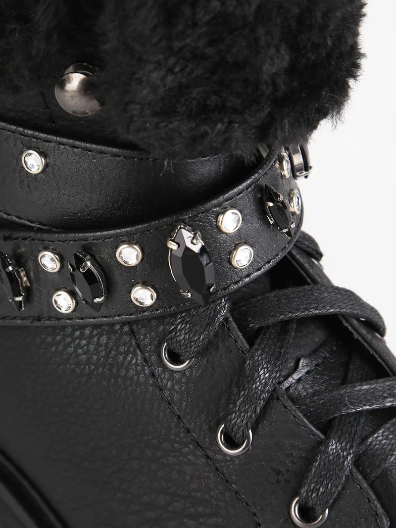 Stivaletti stringati con strass - nero