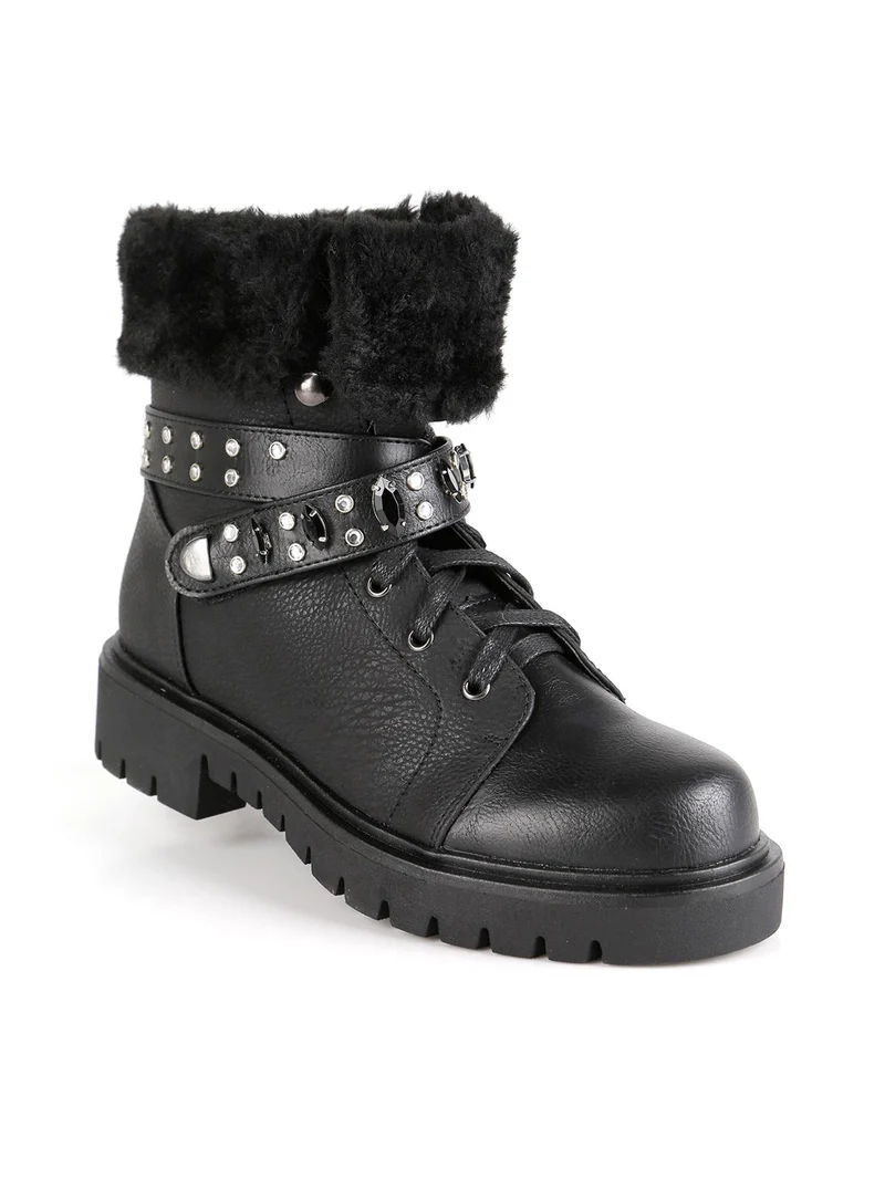 Stivaletti stringati con strass - nero