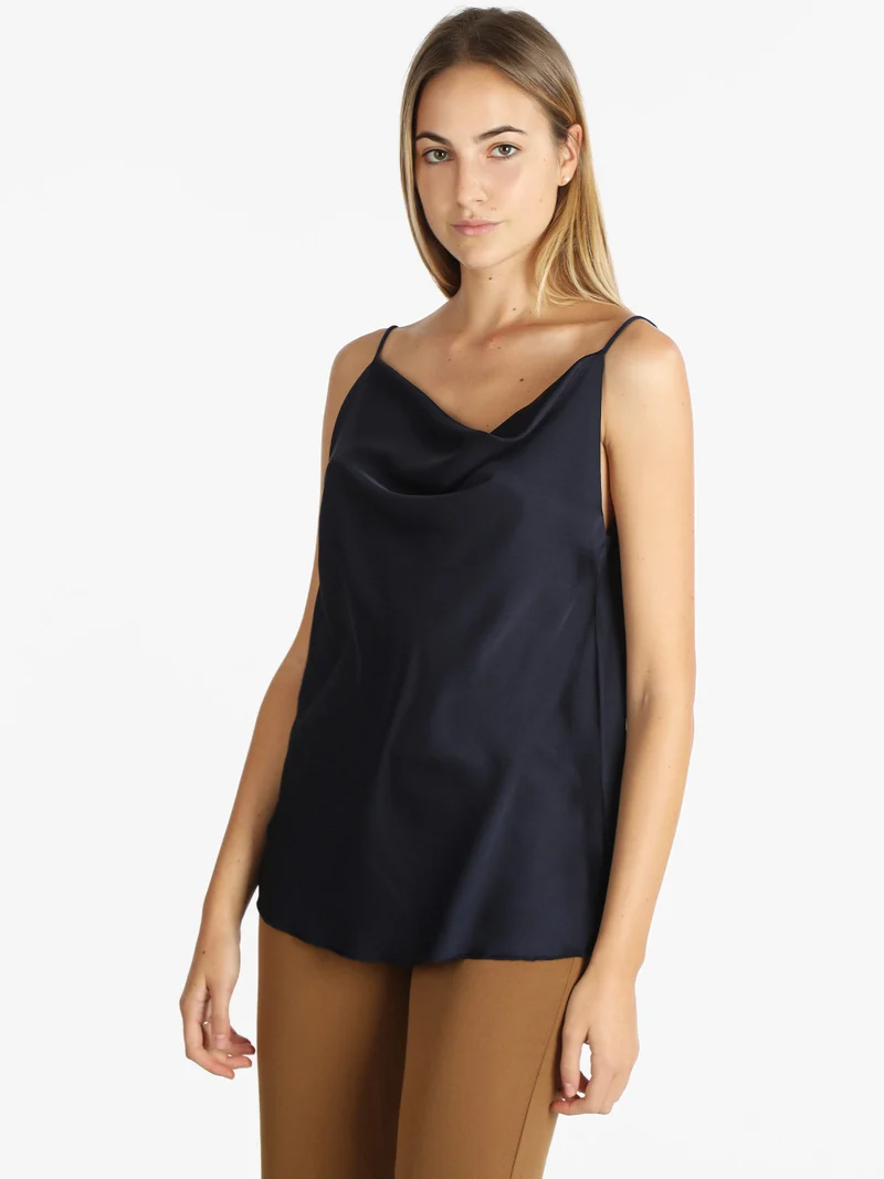 Top donna con scollo a cascata - blu scuro