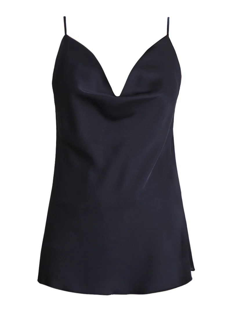 Top donna con scollo a cascata - blu scuro