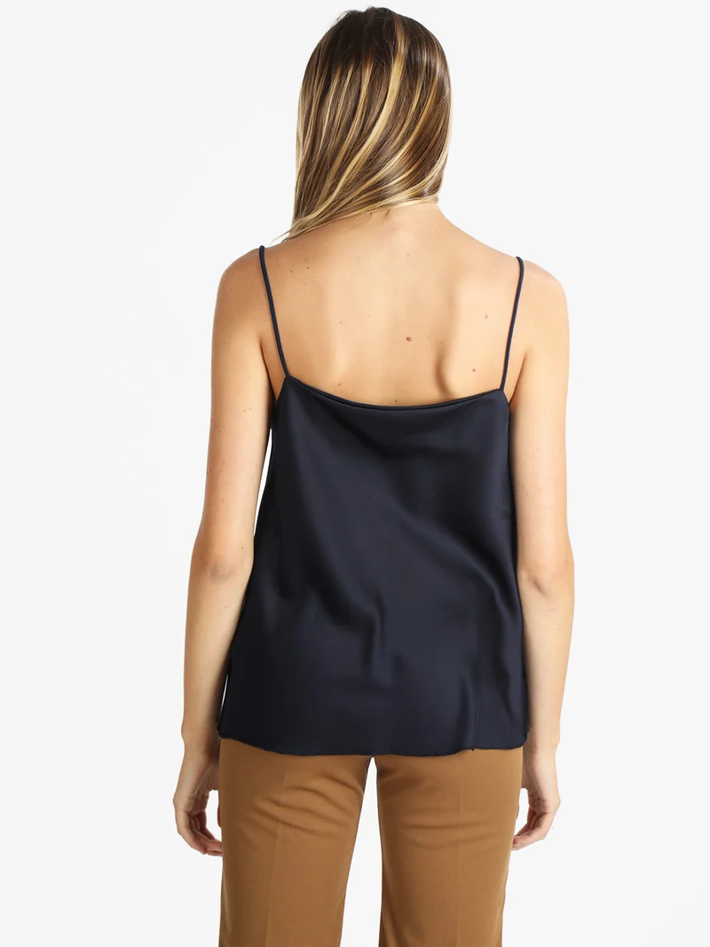 Top donna con scollo a cascata - blu scuro