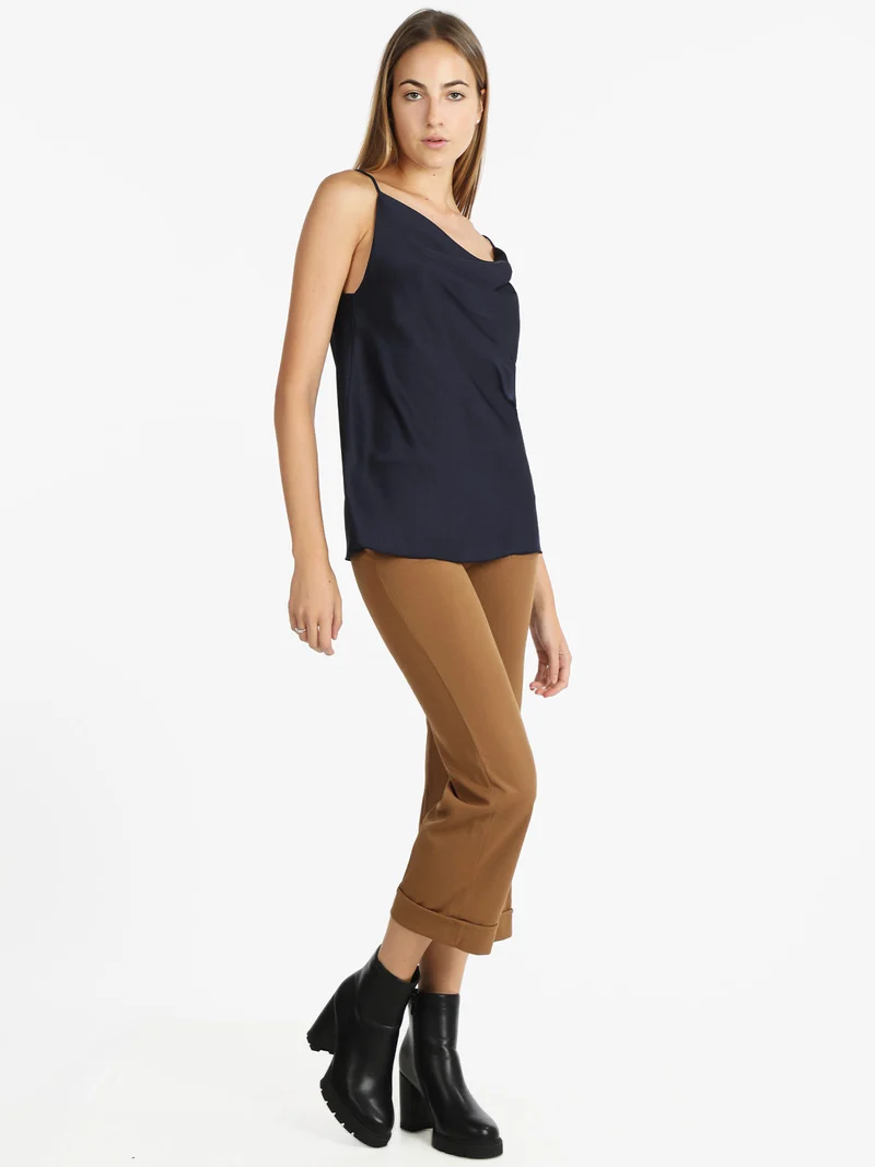 Top donna con scollo a cascata - blu scuro