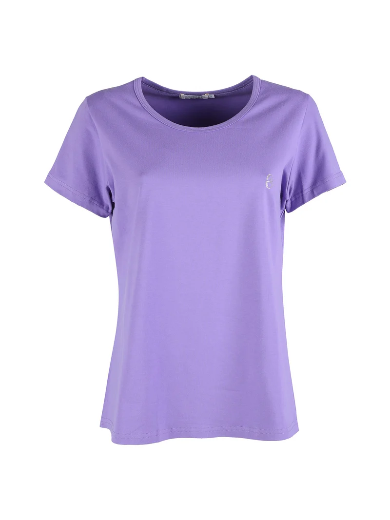 T-shirt donna girocollo in cotone - lilla