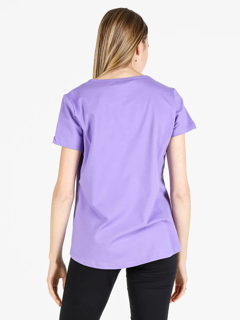 T-shirt donna girocollo in cotone - lilla