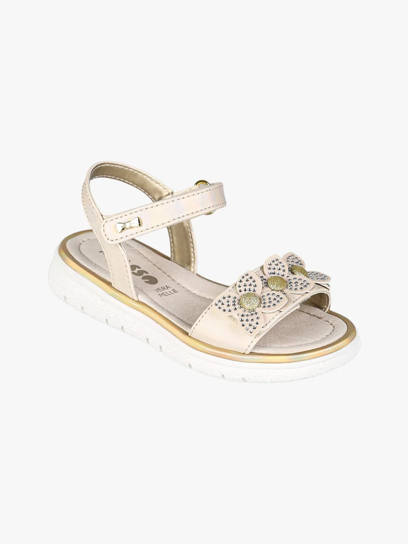 Sandali da bambina con cinturini a strappo e sottopiede in pelle - cipria