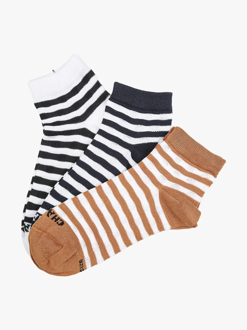 Confezione da 3 paia di calze corte rigate da donna in cotone - cammello