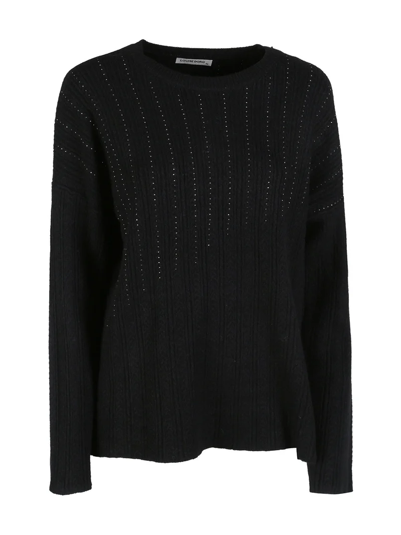 Maglione donna oversize a trecce con strass - nero