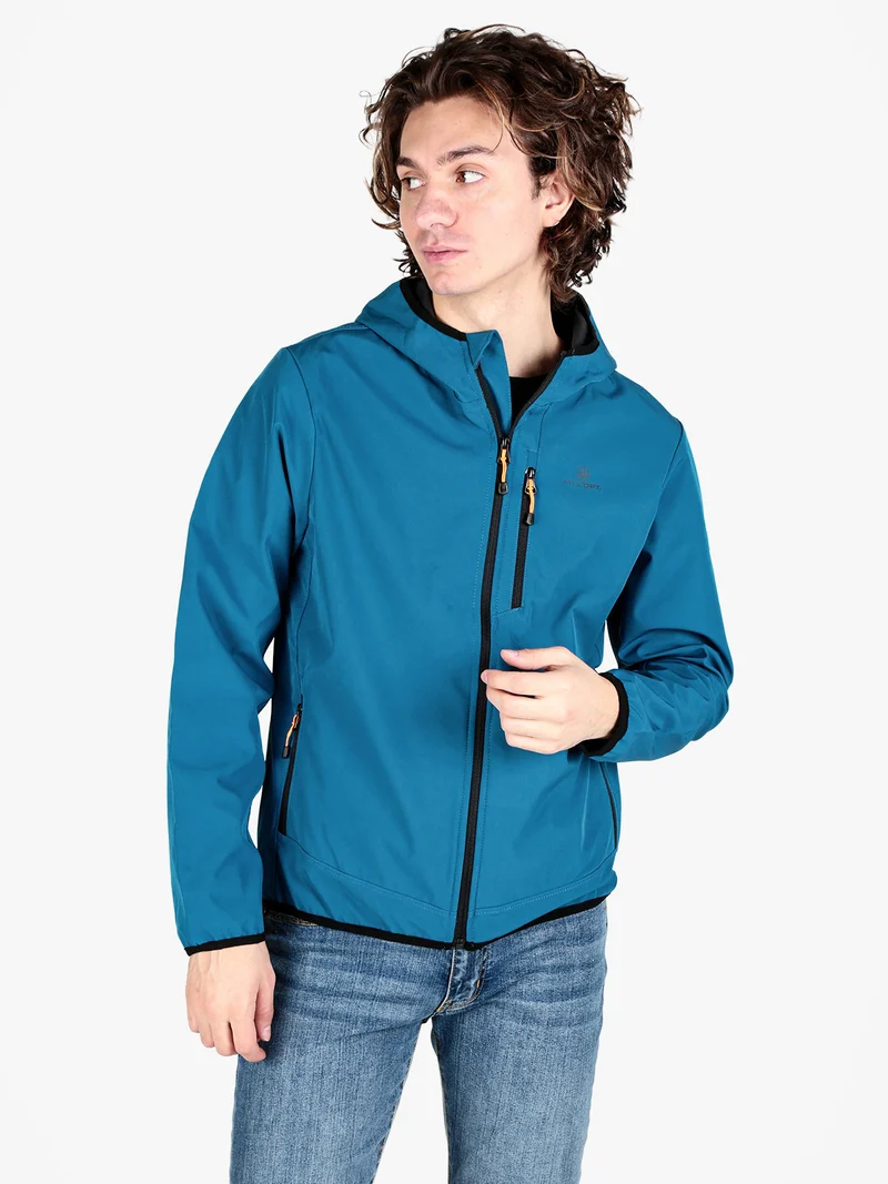 Giacca sportiva da uomo impermeabile con cappuccio e zip - bluette