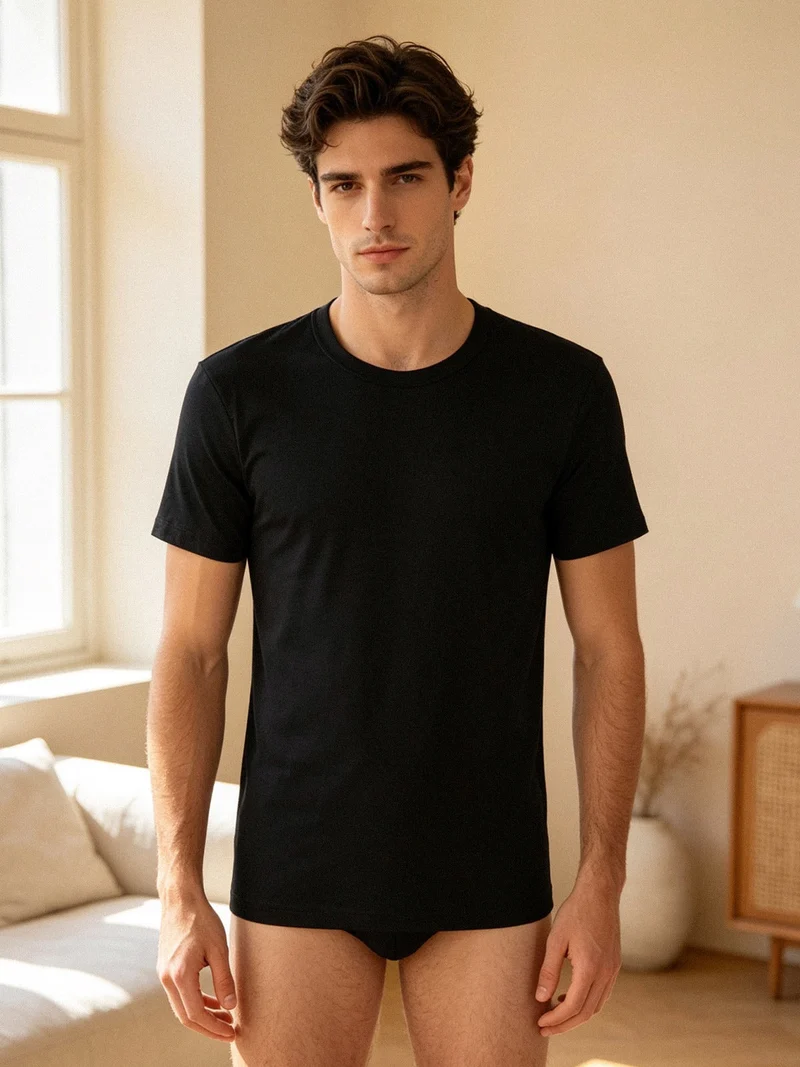 T-shirt intima uomo in caldo cotone - nero