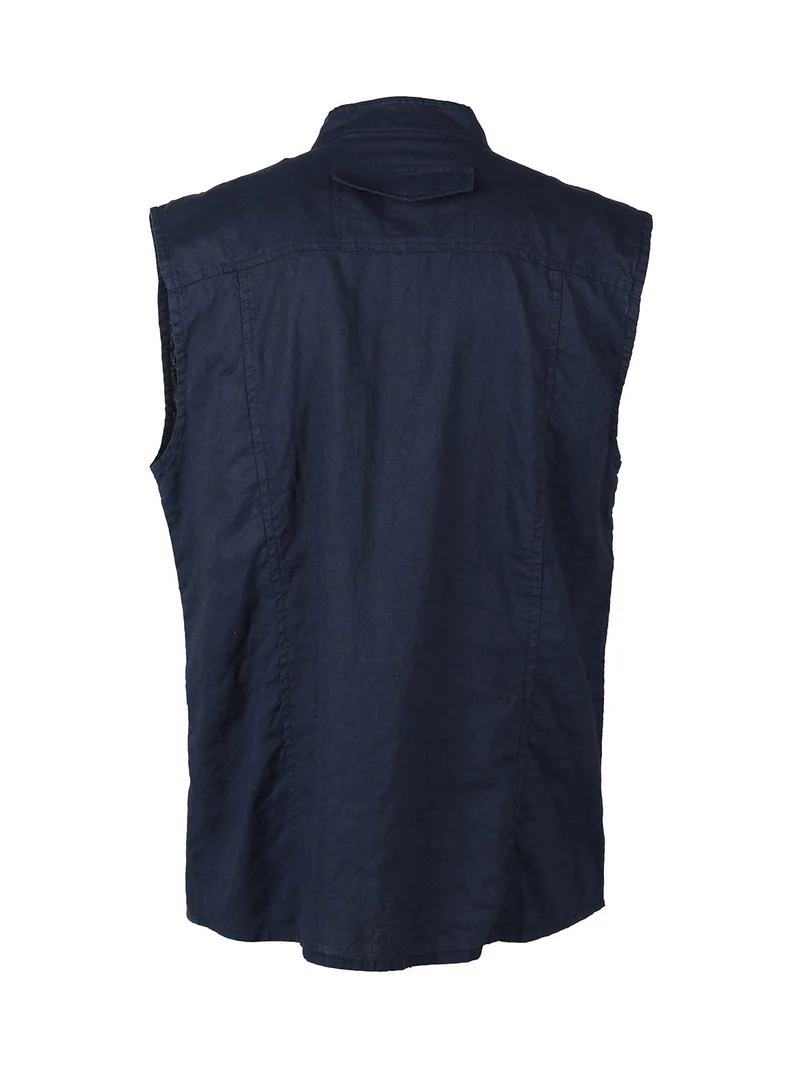 Camicia smanicata da uomo in lino - blu scuro