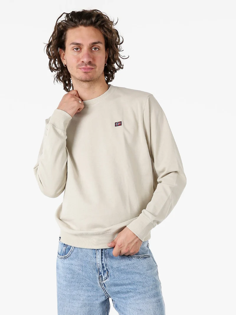 Felpa girocollo da uomo in misto cotone con logo - beige