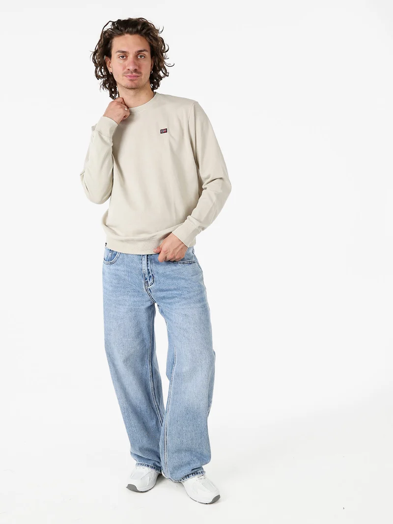 Felpa girocollo da uomo in misto cotone con logo - beige