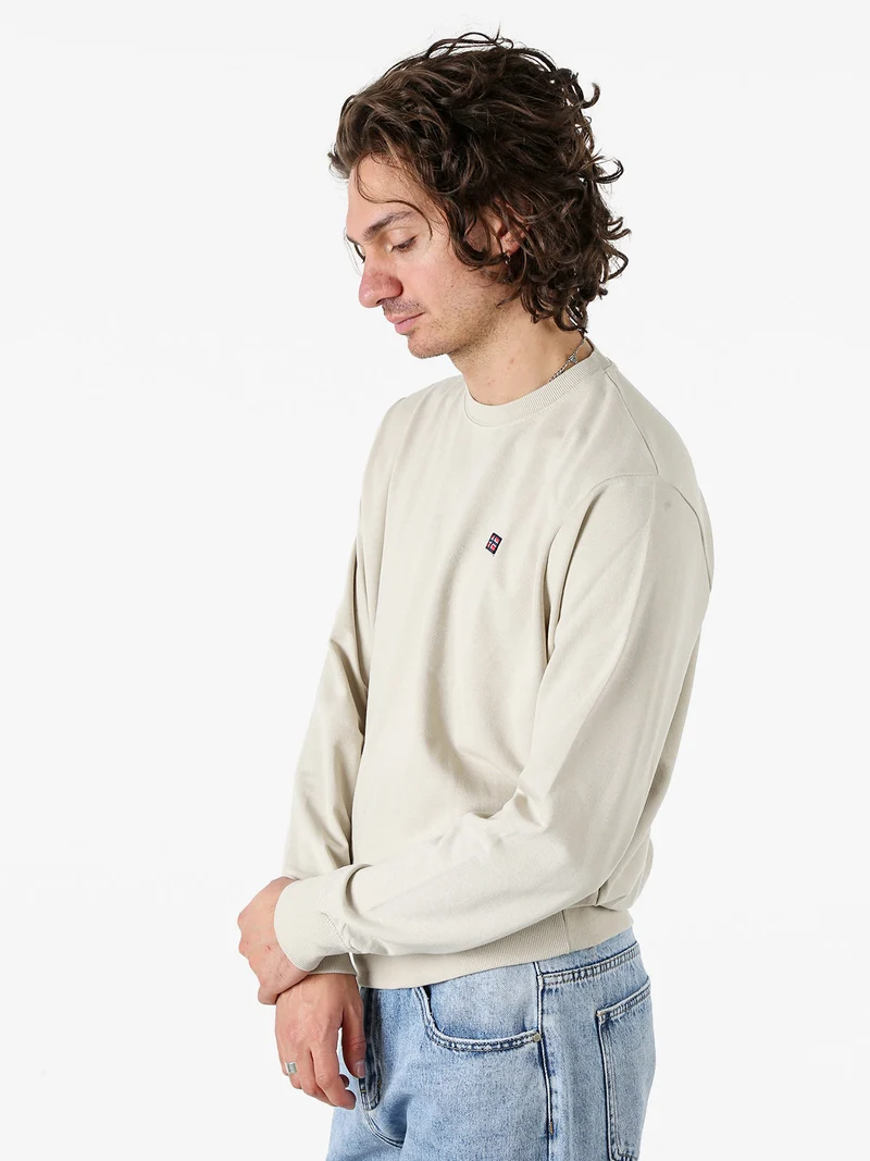 Felpa girocollo da uomo in misto cotone con logo - beige