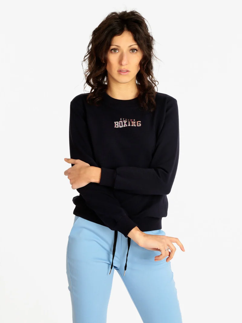 Felpa leggera da donna con scritta - blu scuro