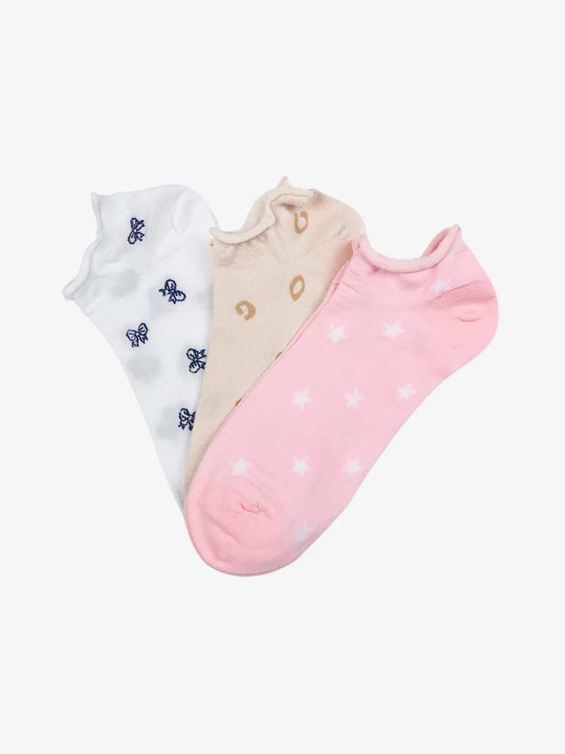 Confezione da 3 paia di calze corte da donna in filo di scozia - rosa
