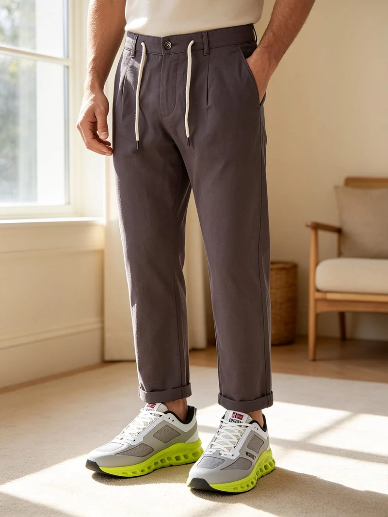 Pantaloni da uomo in misto lino e cotone - taupe