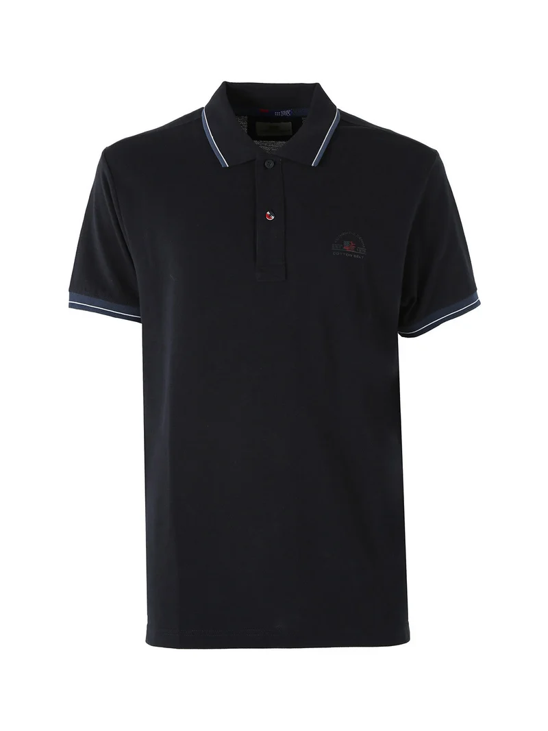 Polo da uomo in cotone a maniche corte con logo - blu scuro