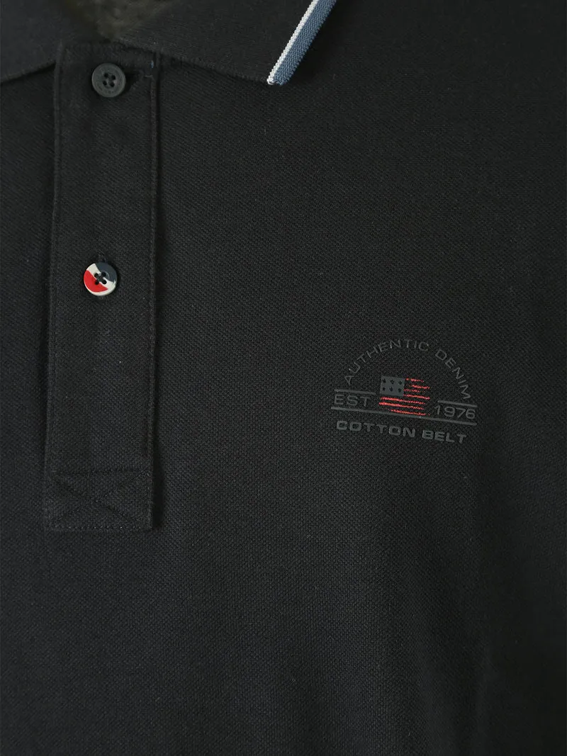 Polo da uomo in cotone a maniche corte con logo - blu scuro