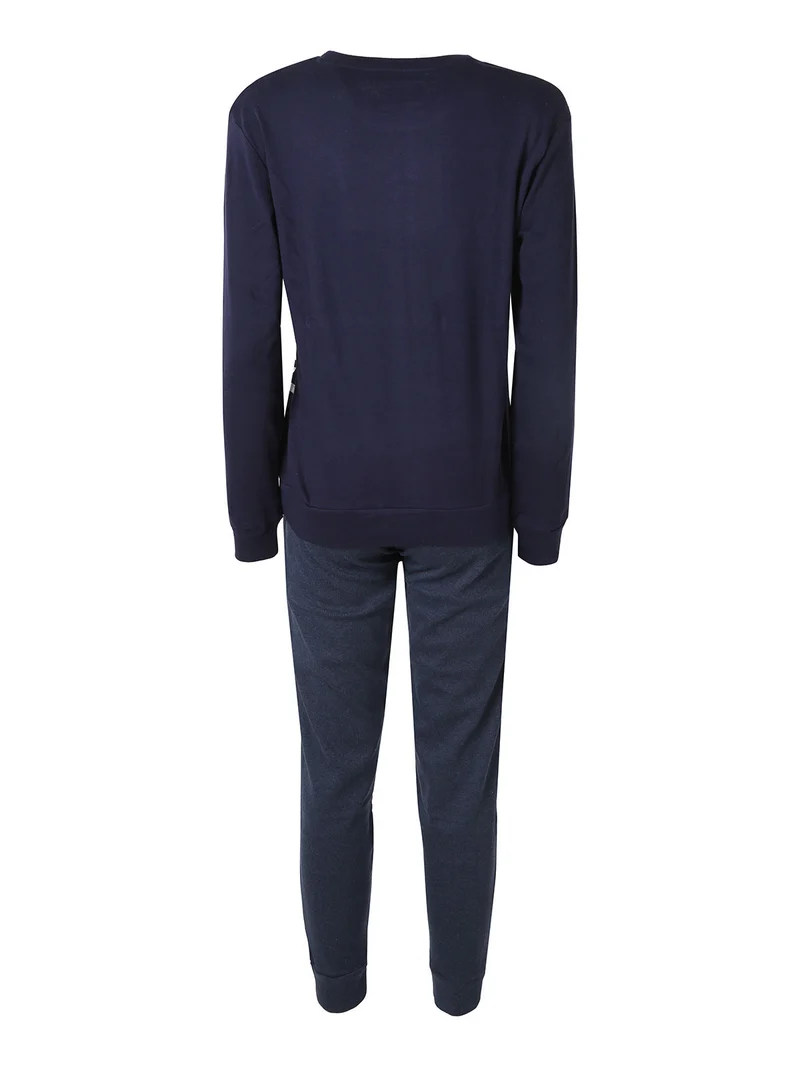 Pigiama donna in cotone interlock con logo - blu scuro
