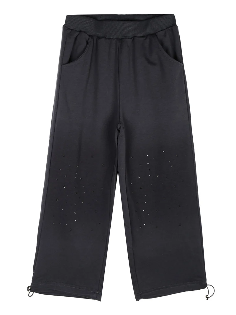 Completo 2 pezzi da bambina con maglietta stampata e pantaloni a zampa - grigio scuro