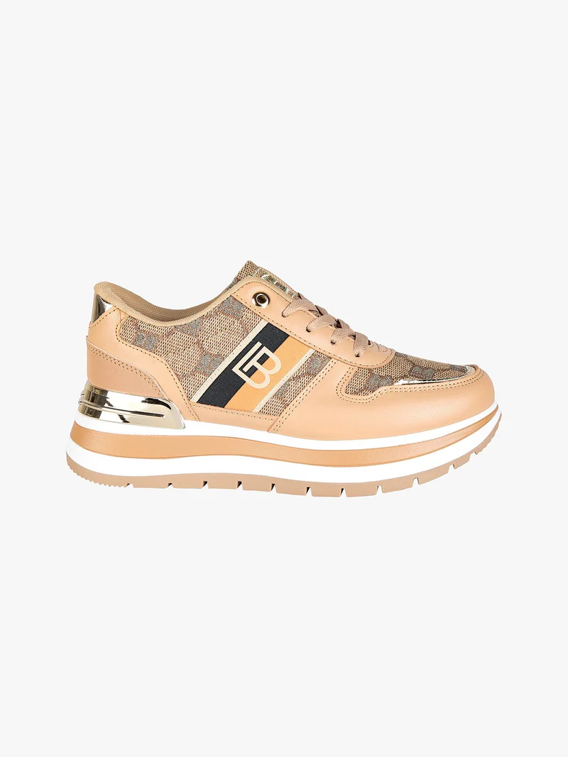 Sneakers donna stringate con platform - cammello
