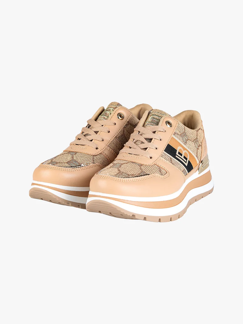 Sneakers donna stringate con platform - cammello