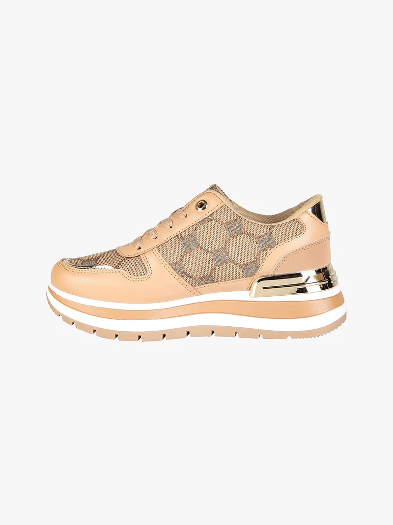 Sneakers donna stringate con platform - cammello