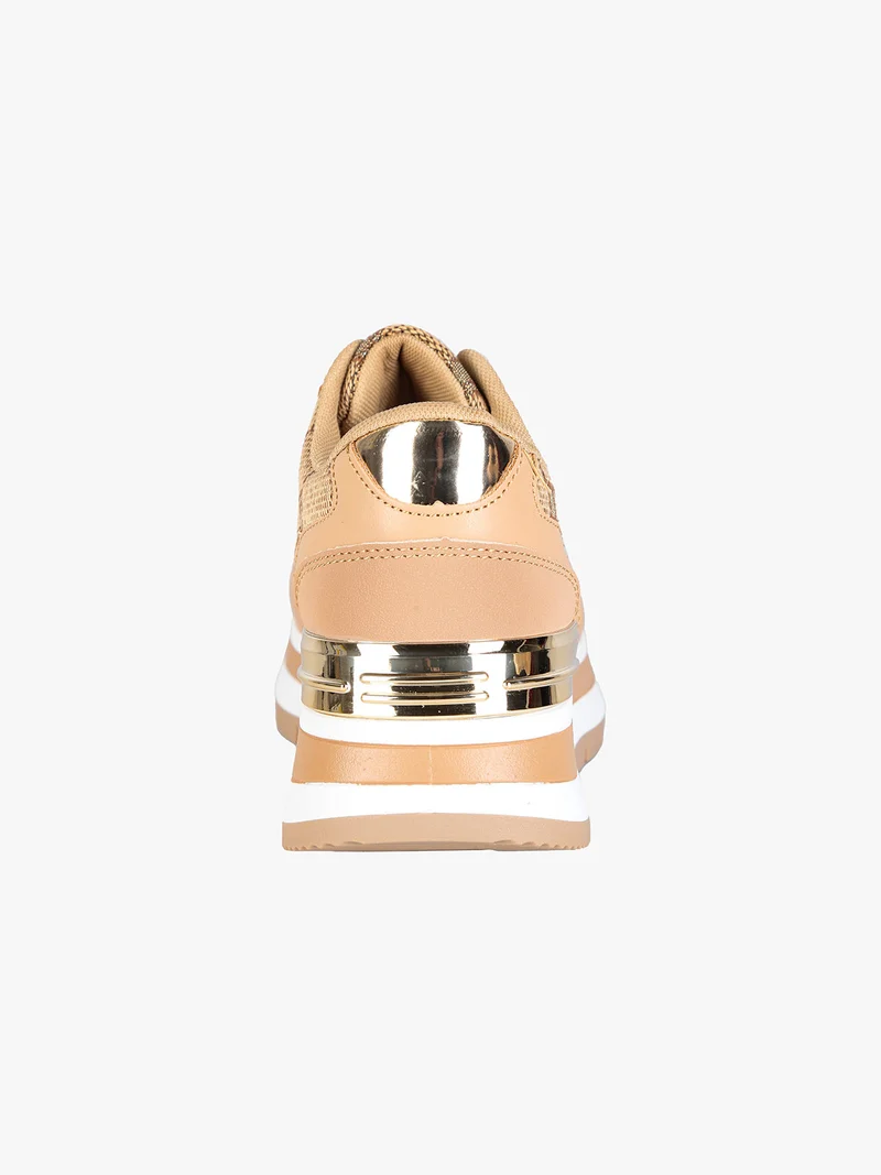 Sneakers donna stringate con platform - cammello