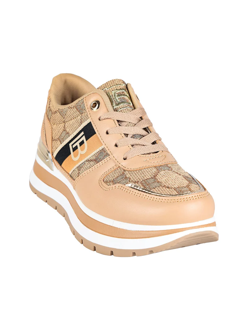 Sneakers donna stringate con platform - cammello
