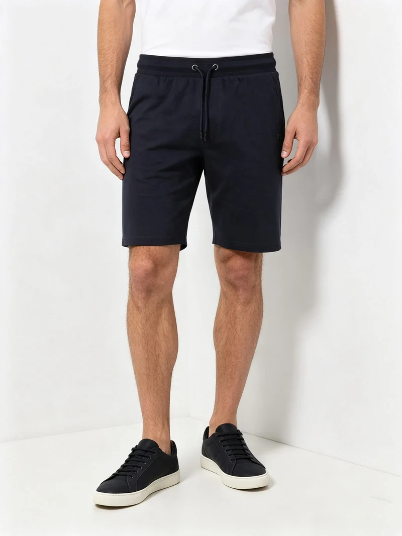Bermuda da uomo in felpa di cotone con coulisse - blu scuro