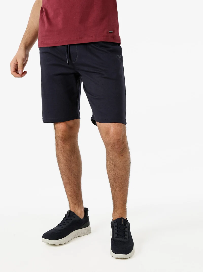 Bermuda da uomo in felpa di cotone con coulisse - blu scuro