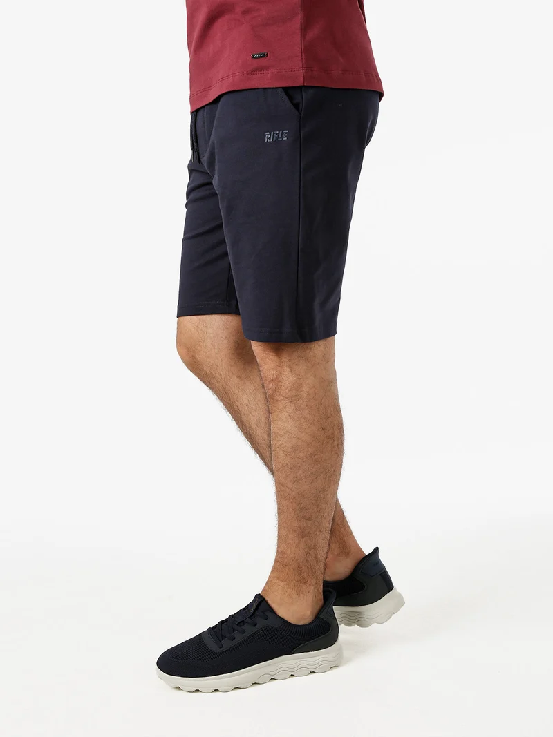 Bermuda da uomo in felpa di cotone con coulisse - blu scuro