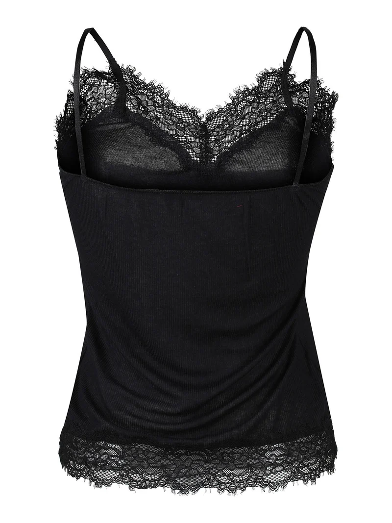 Top donna in cashmere ultra light con pizzo - nero