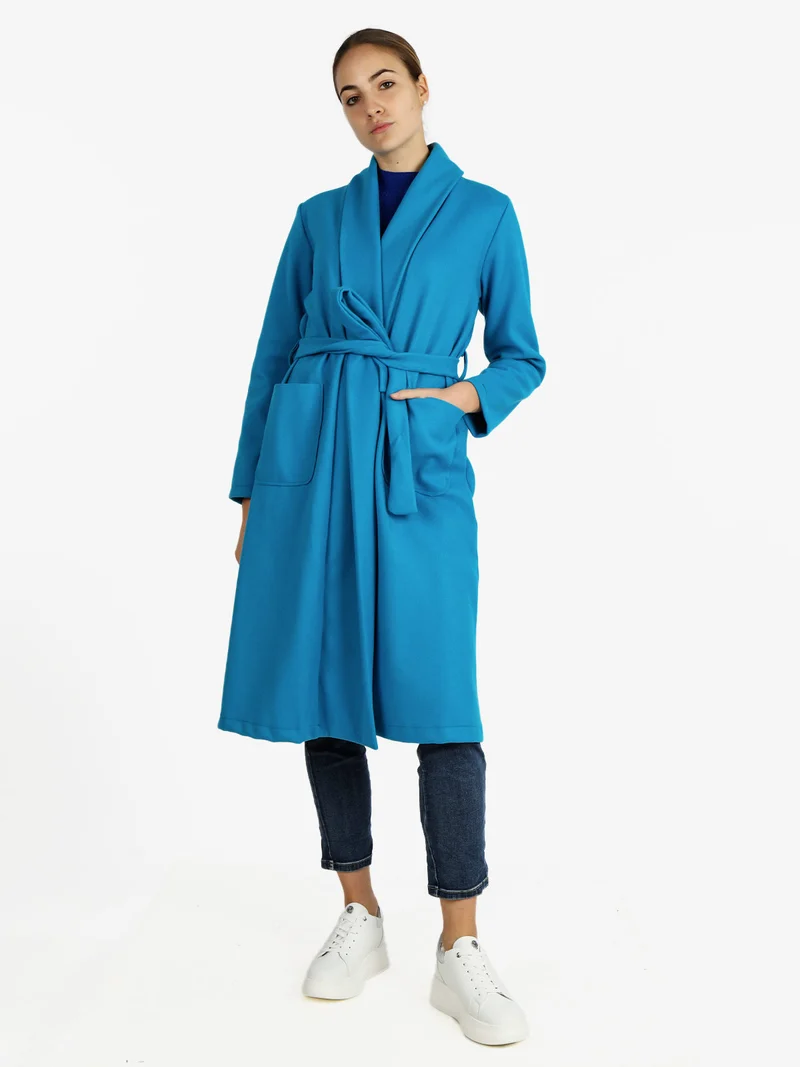 Cappotto classico donna con cintura - turchese