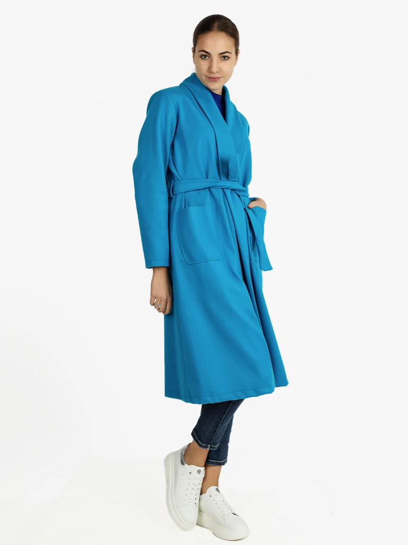 Cappotto classico donna con cintura - turchese